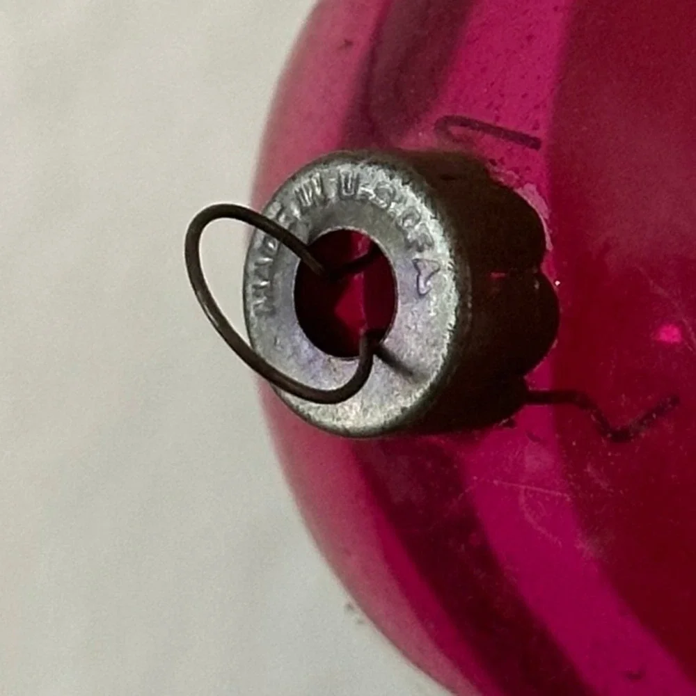 Vintage Heim Unsilvered Glass Christmas Ornament Pink White Blue Striped USA 2